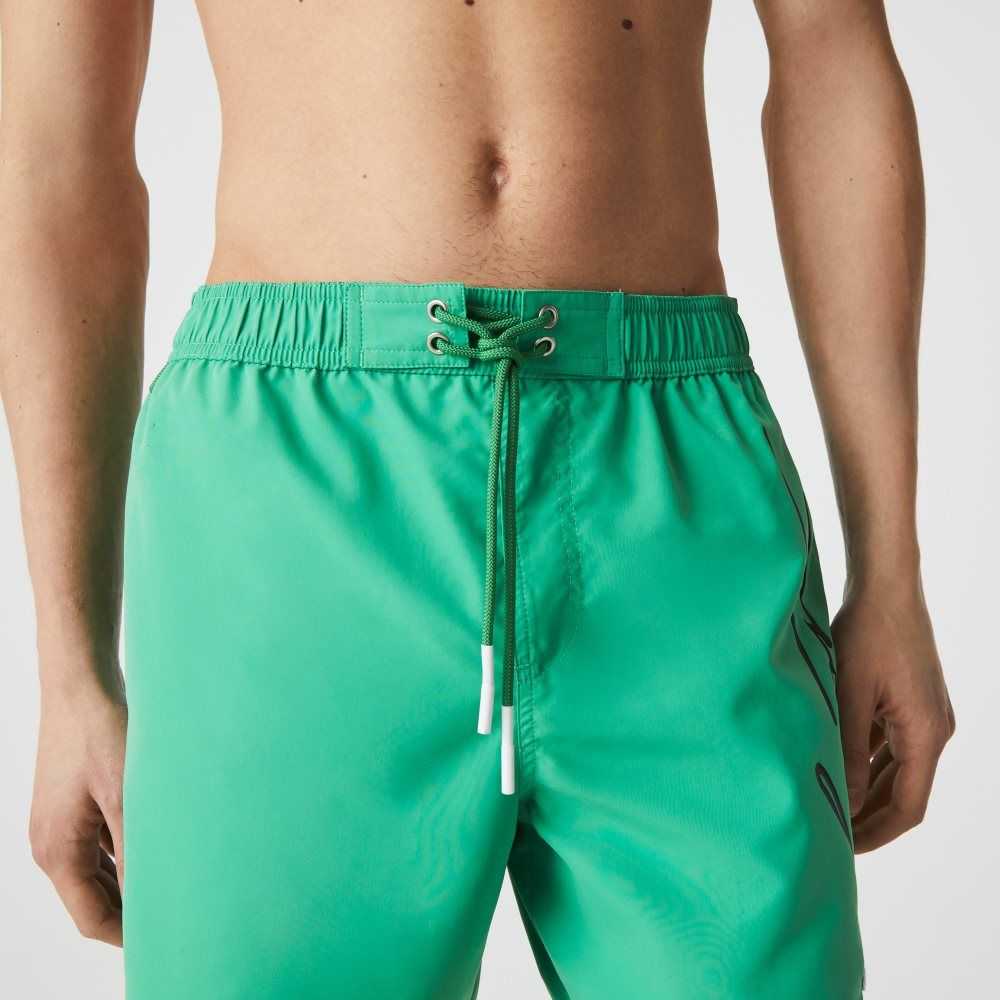 Lacoste Signature Print Light Swimming Trunks Green | DAW-706895