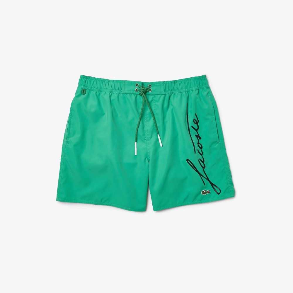 Lacoste Signature Print Light Swimming Trunks Green | DAW-706895