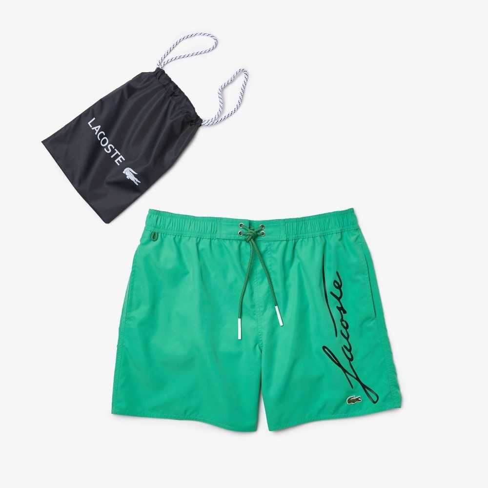 Lacoste Signature Print Light Swimming Trunks Green | DAW-706895