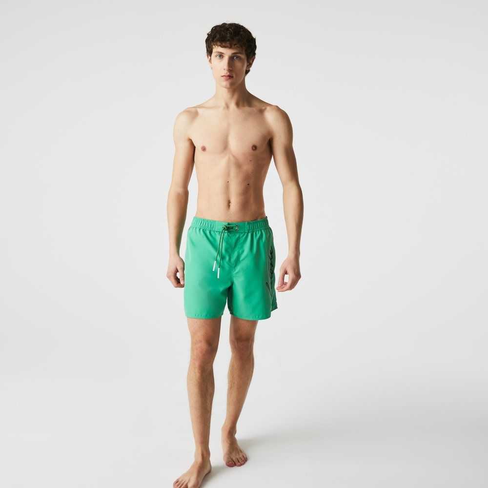 Lacoste Signature Print Light Swimming Trunks Green | DAW-706895