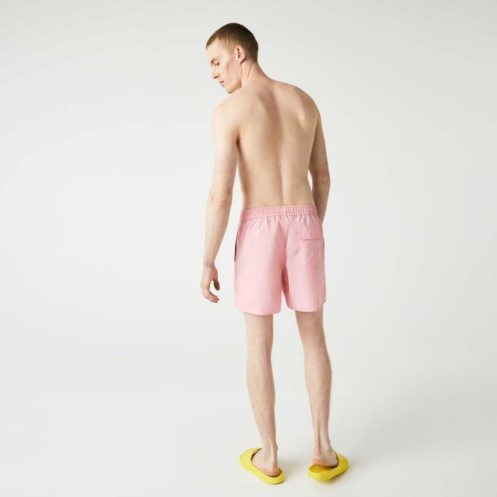 Lacoste Signature Print Light Swimming Trunks Pink | FLH-917843