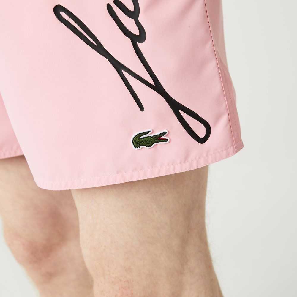 Lacoste Signature Print Light Swimming Trunks Pink | FLH-917843