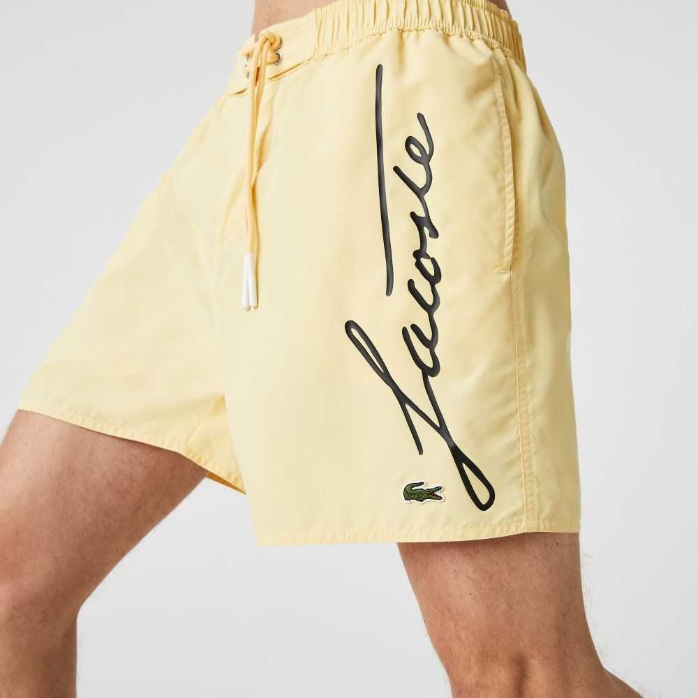 Lacoste Signature Print Light Swimming Trunks Yellow | MNR-420651