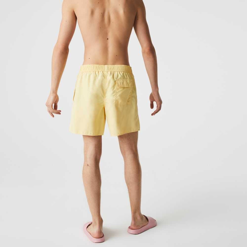 Lacoste Signature Print Light Swimming Trunks Yellow | MNR-420651