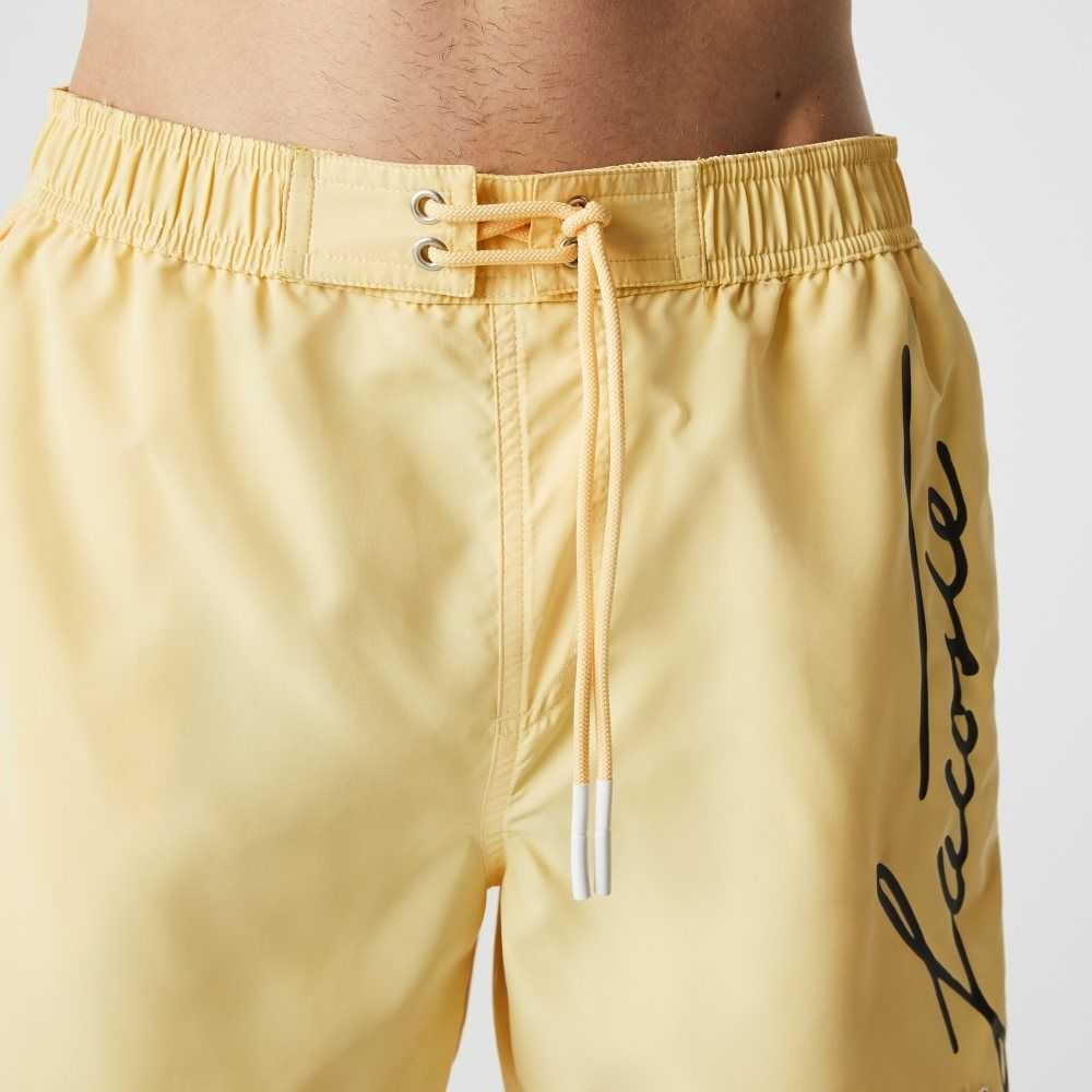 Lacoste Signature Print Light Swimming Trunks Yellow | MNR-420651