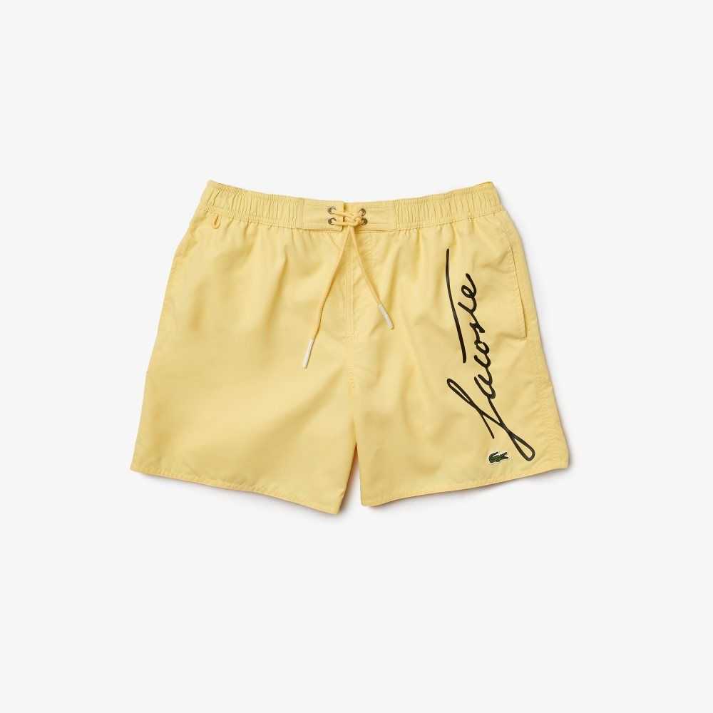 Lacoste Signature Print Light Swimming Trunks Yellow | MNR-420651