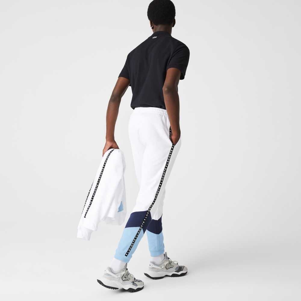 Lacoste Signature Striped Colorblock Fleece Jogging Pants White / Blue | CPL-791630