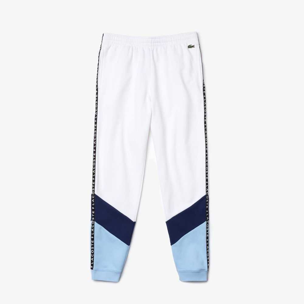 Lacoste Signature Striped Colorblock Fleece Jogging Pants White / Blue | CPL-791630