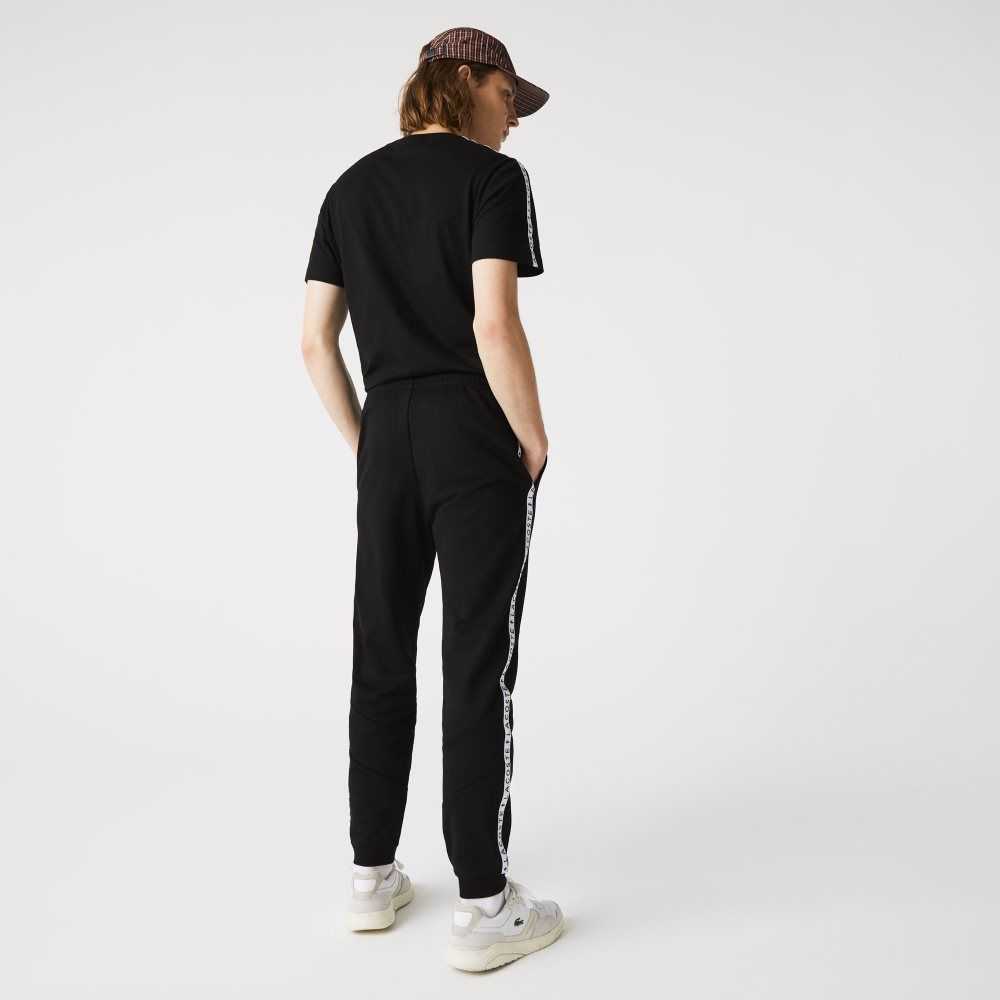 Lacoste Signature Striped Colorblock Fleece Jogging Pants Black | TVI-476350