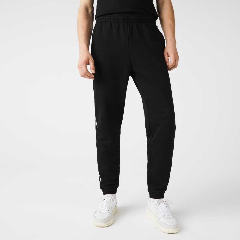 Lacoste Signature Striped Colorblock Fleece Jogging Pants Black | TVI-476350