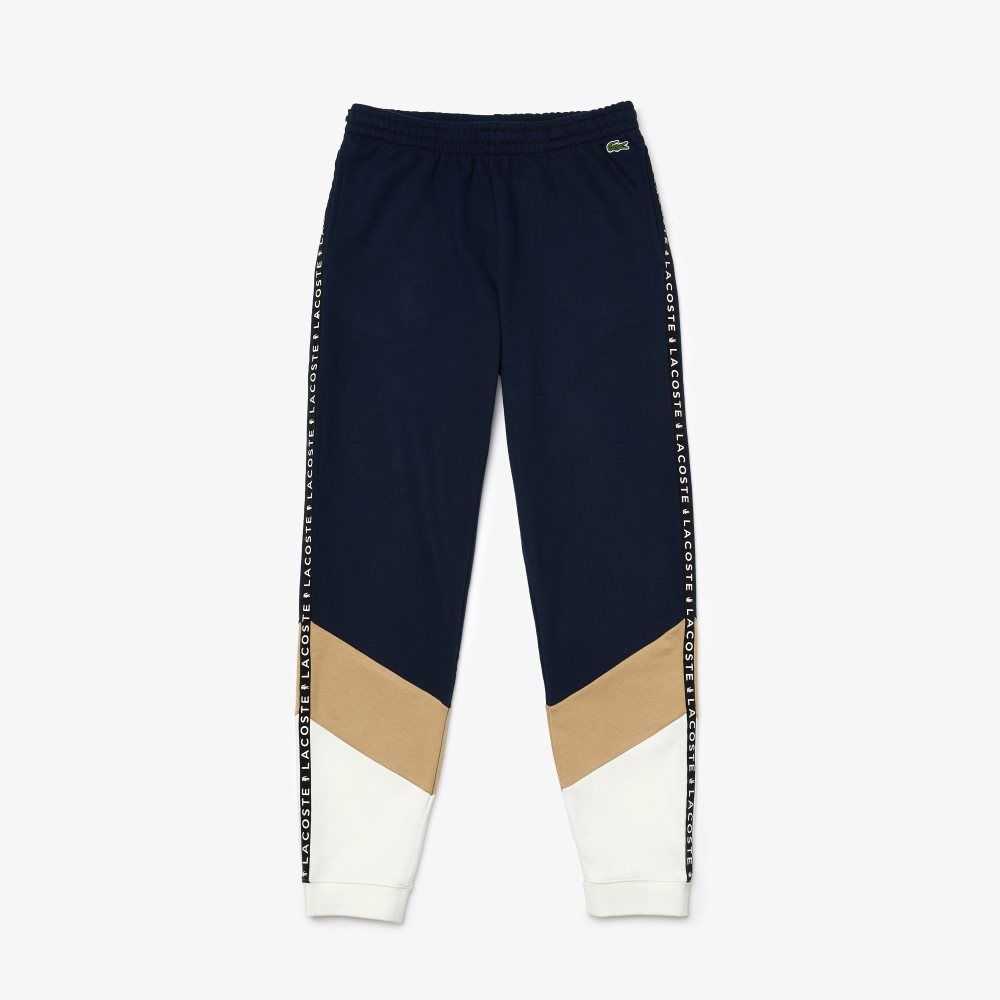 Lacoste Signature Striped Colorblock Fleece Jogging Pants Navy Blue / Beige / White | YCG-169543