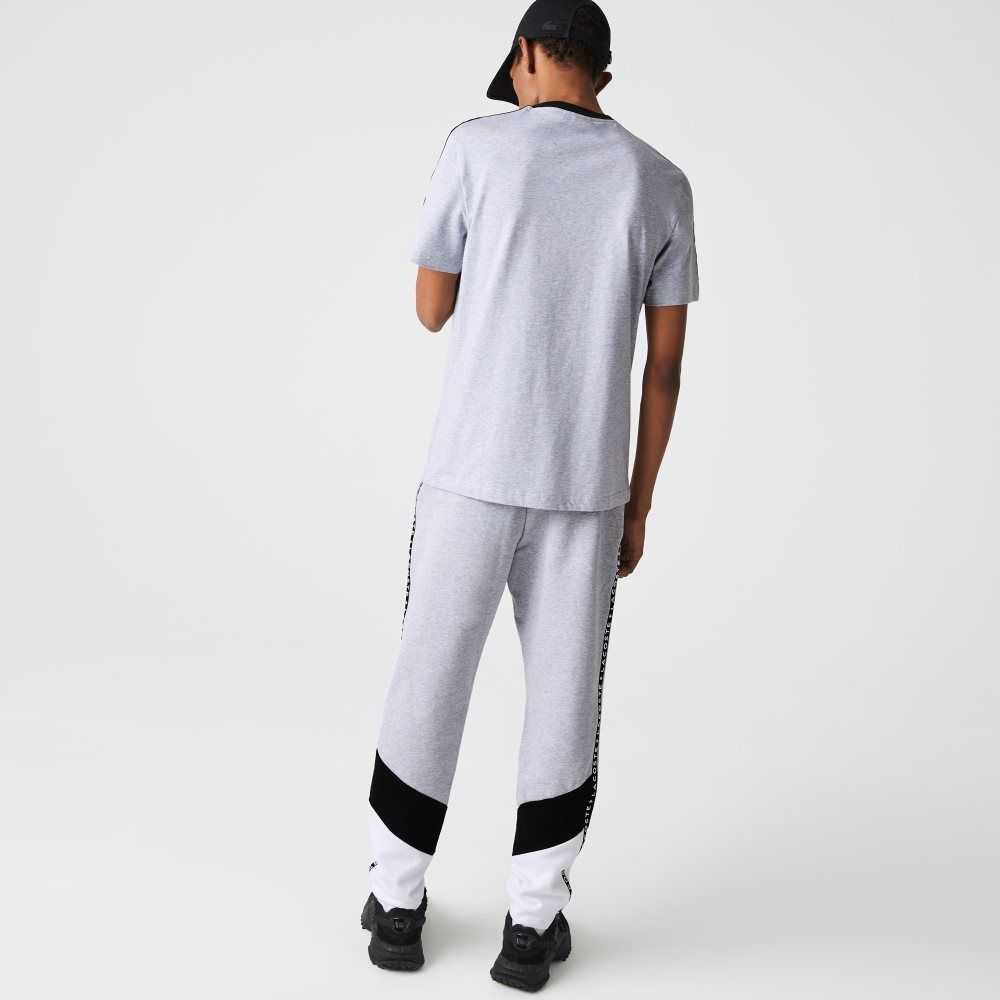 Lacoste Signature Striped Colorblock Fleece Jogging Pants Grey Chine / Black / White | ZAJ-864391