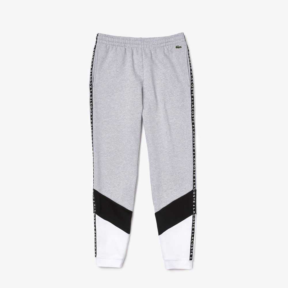 Lacoste Signature Striped Colorblock Fleece Jogging Pants Grey Chine / Black / White | ZAJ-864391