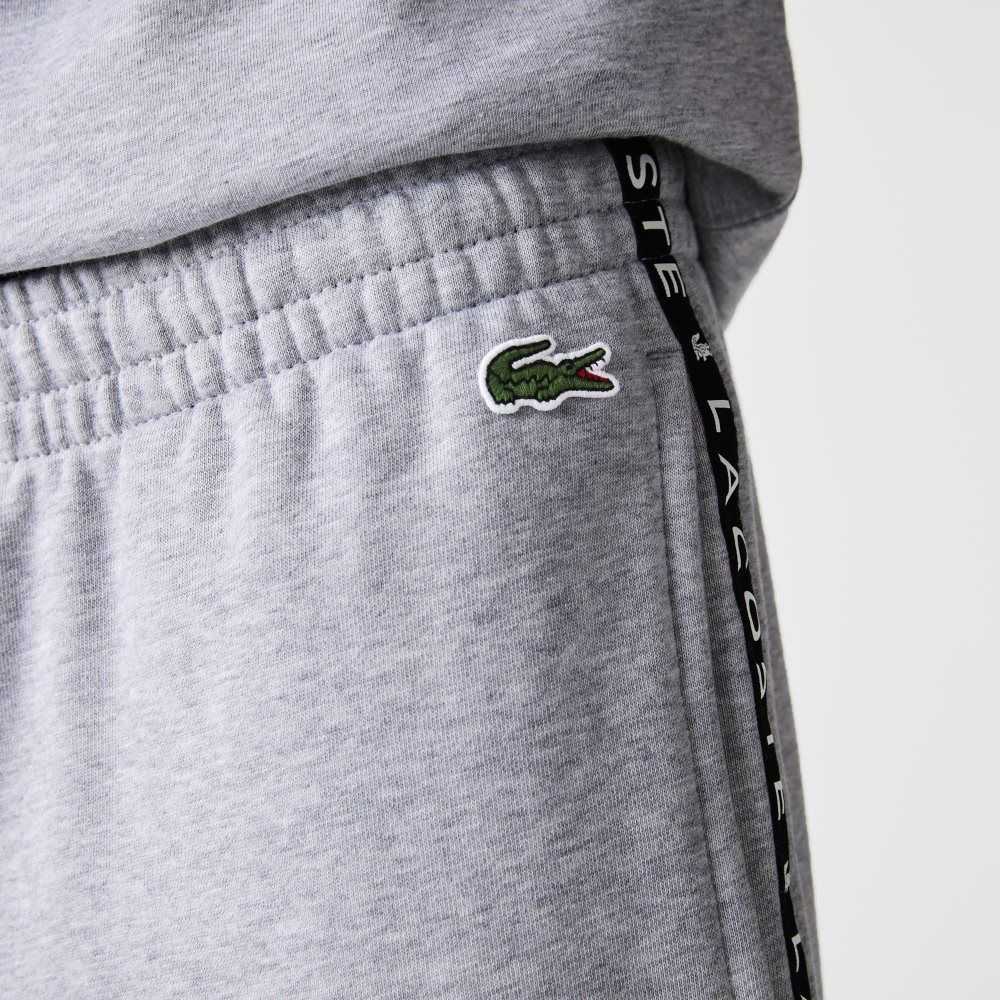 Lacoste Signature Striped Colorblock Fleece Jogging Pants Grey Chine / Black / White | ZAJ-864391