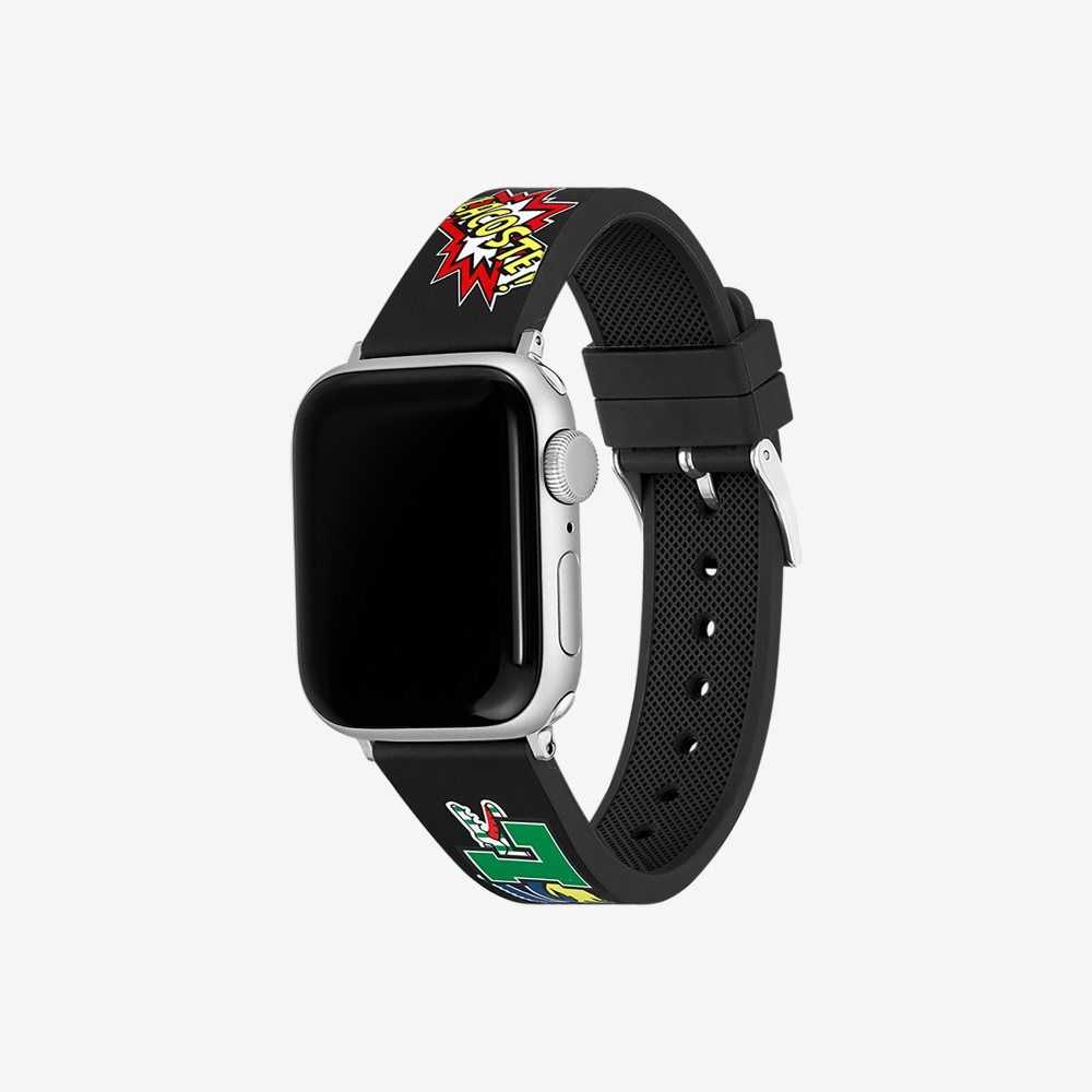 Lacoste Silicone Comic Print Apple Watch Strap Black | CVT-052189