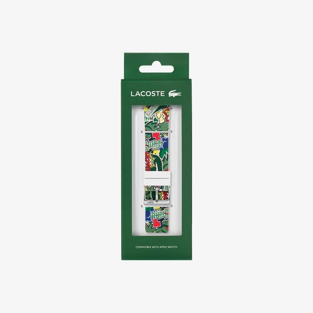 Lacoste Silicone Comic Print Apple Watch Strap Green | QBT-310594