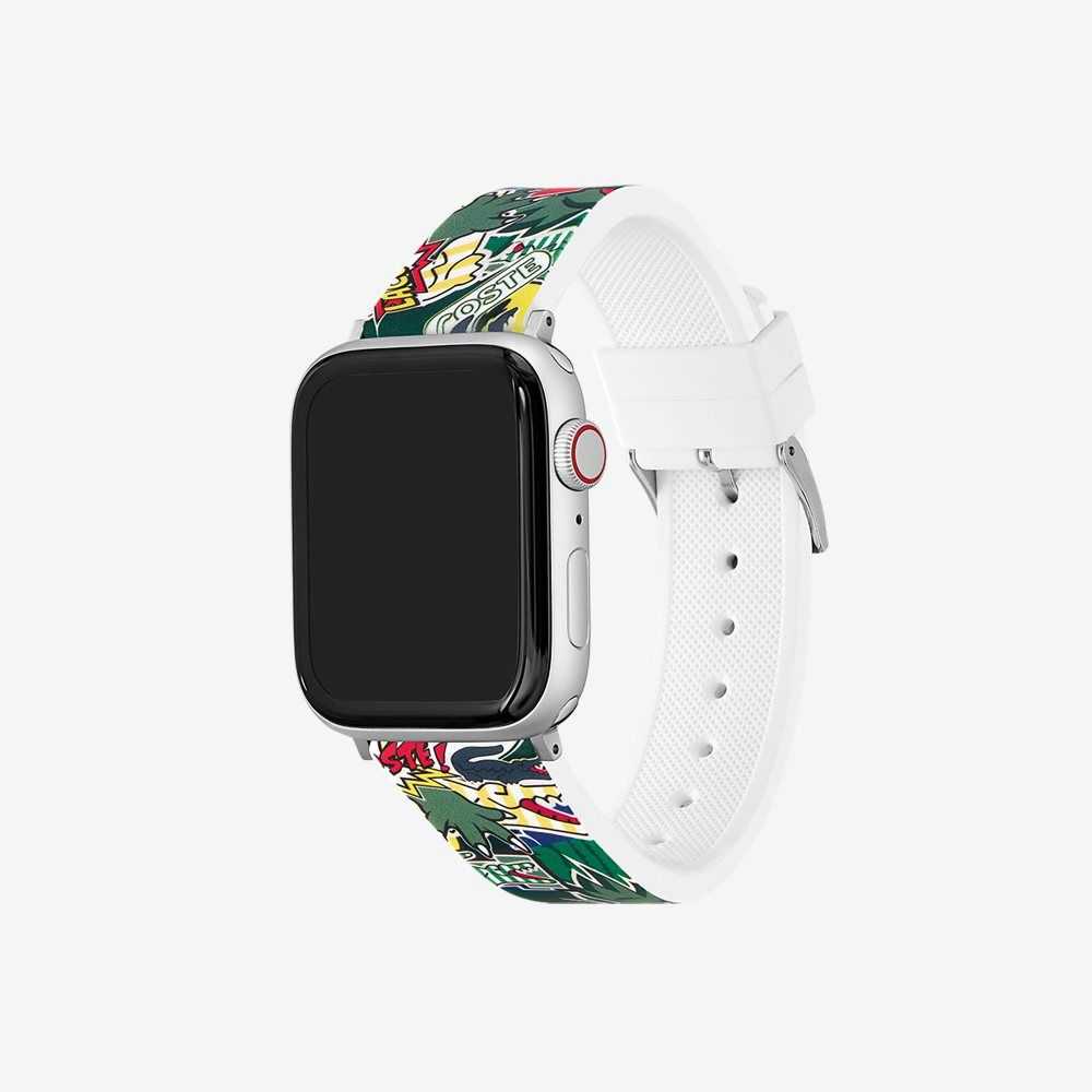 Lacoste Silicone Comic Print Apple Watch Strap Green | SIE-370864