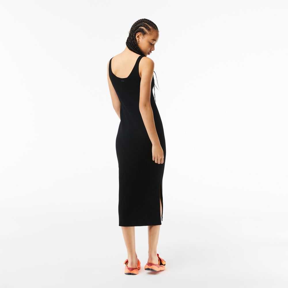 Lacoste Sleeveless Knit Midi Dress Black | SVU-538914