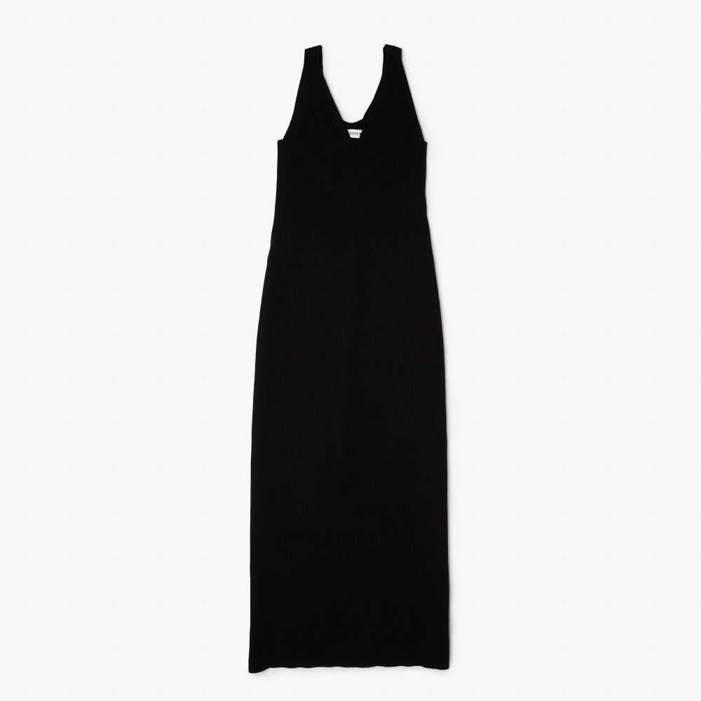 Lacoste Sleeveless Knit Midi Dress Black | SVU-538914