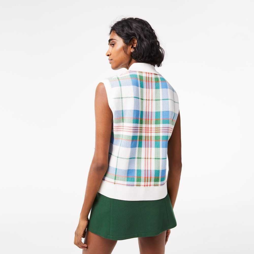 Lacoste Sleeveless Organic Cotton Check Polo White / Blue / Green / Orange | LRB-837416