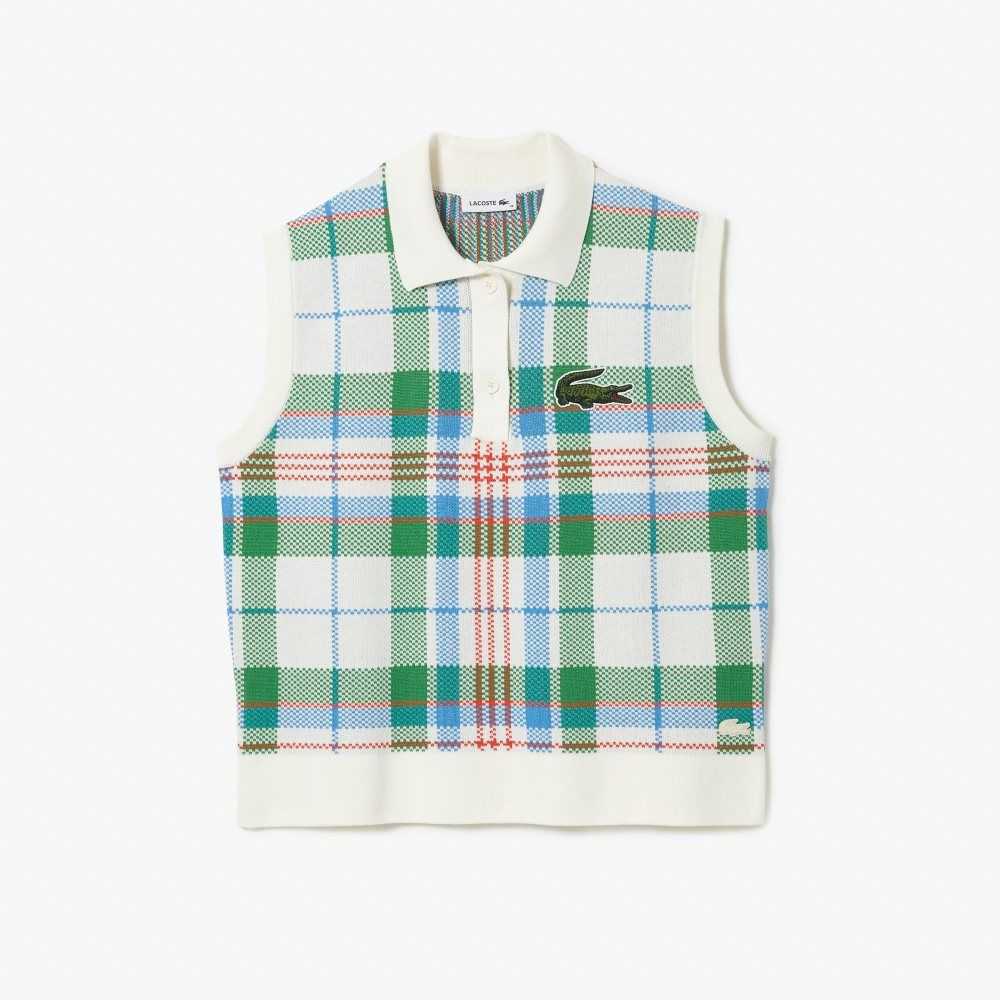 Lacoste Sleeveless Organic Cotton Check Polo White / Blue / Green / Orange | LRB-837416