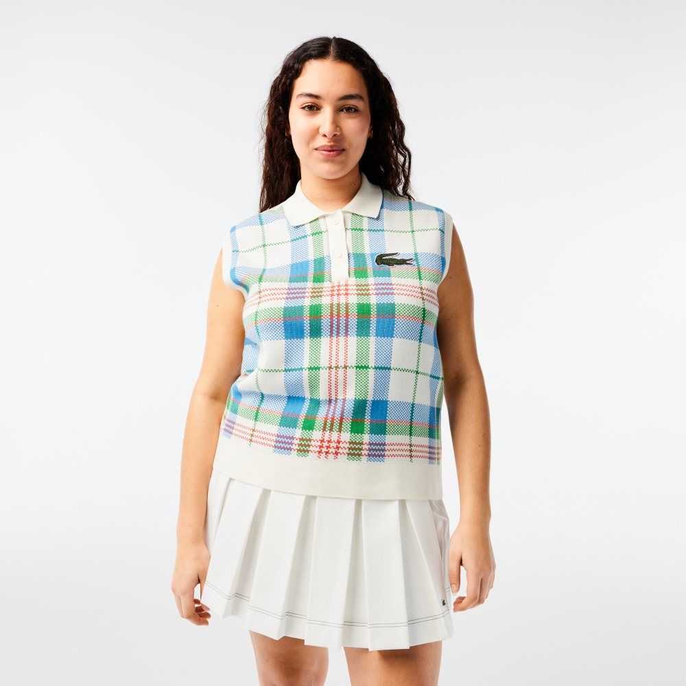 Lacoste Sleeveless Organic Cotton Check Polo White / Blue / Green / Orange | LRB-837416