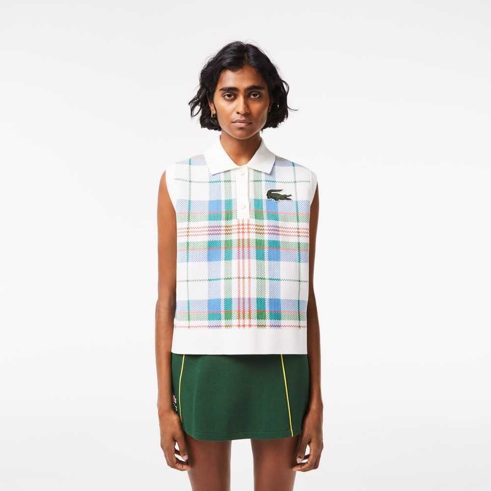 Lacoste Sleeveless Organic Cotton Check Polo White / Blue / Green / Orange | LRB-837416