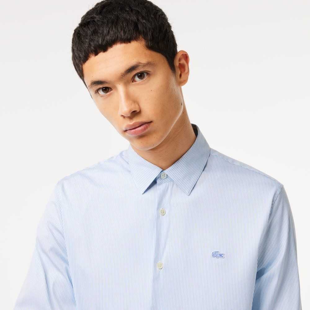 Lacoste Slim Fit Check Stretch Poplin Shirt White / Blue | TYX-748056