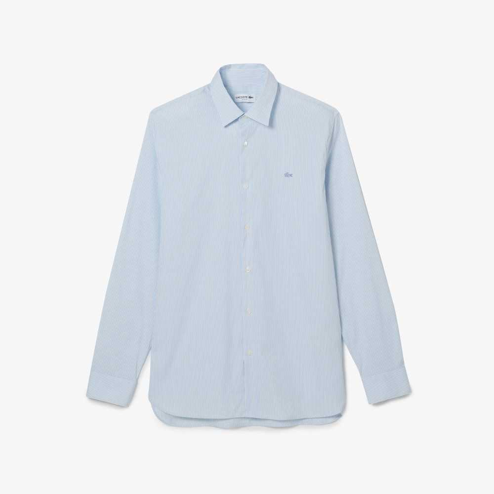 Lacoste Slim Fit Check Stretch Poplin Shirt White / Blue | TYX-748056