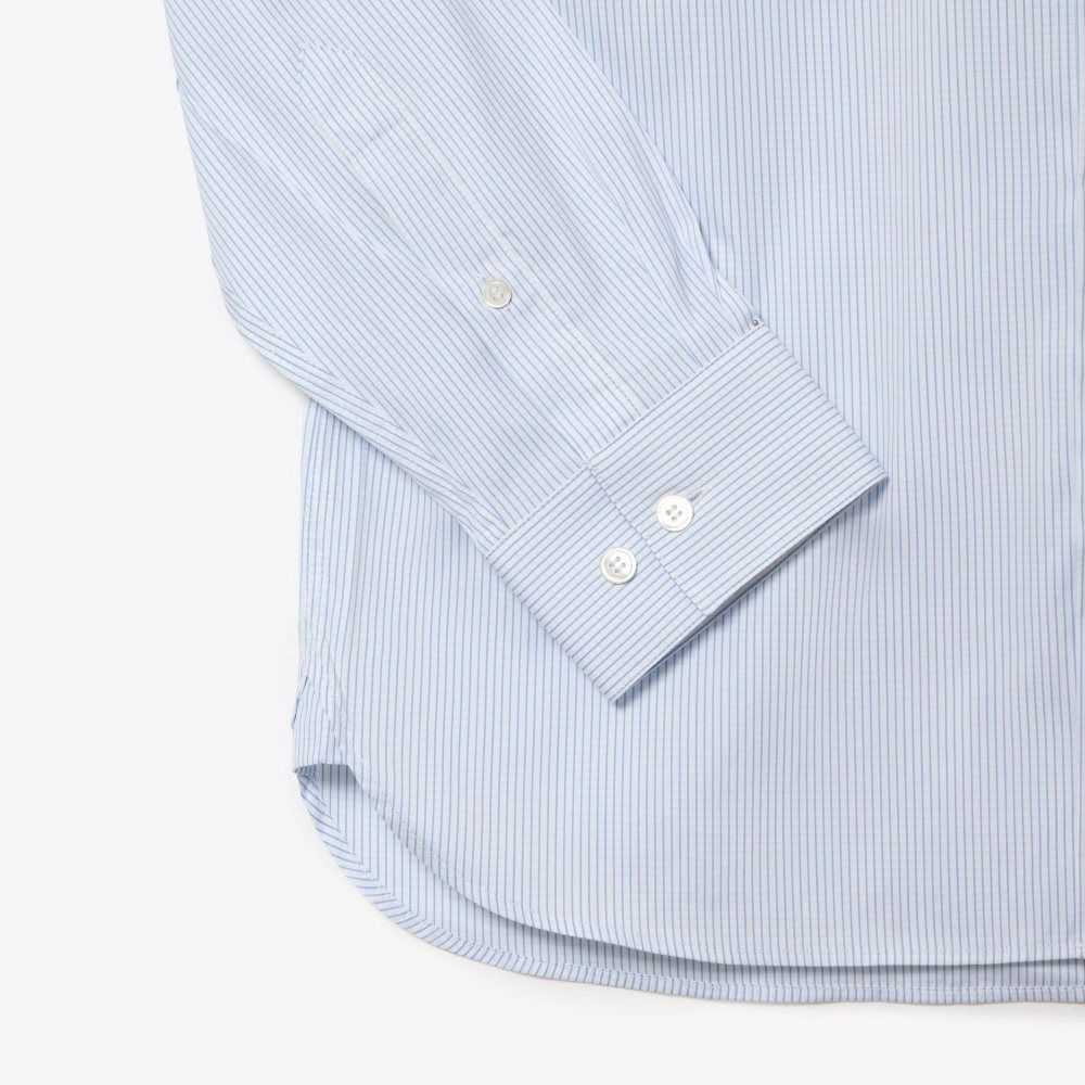 Lacoste Slim Fit Check Stretch Poplin Shirt White / Blue | TYX-748056