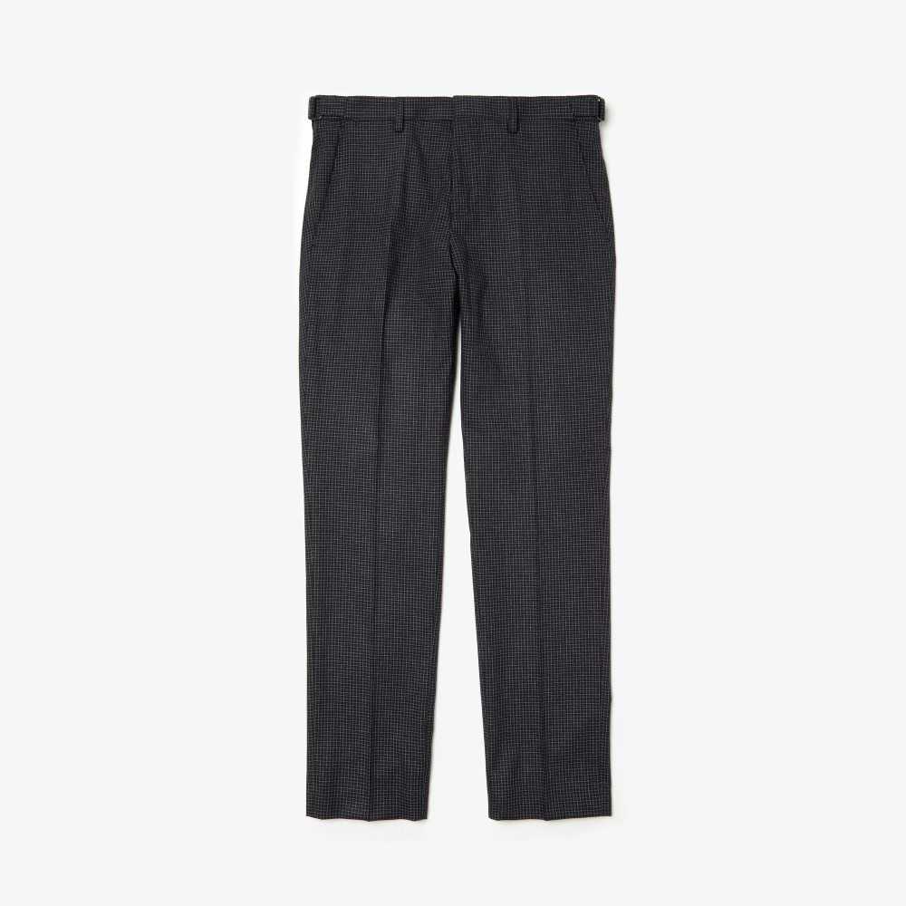 Lacoste Slim Fit Check Wool Blend Chino Pants Black / White | QJZ-176459