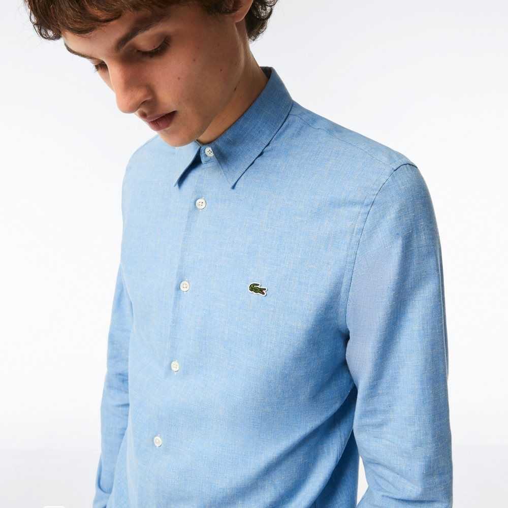 Lacoste Slim Fit Cotton Chambray Shirt Blue / White | INR-870245