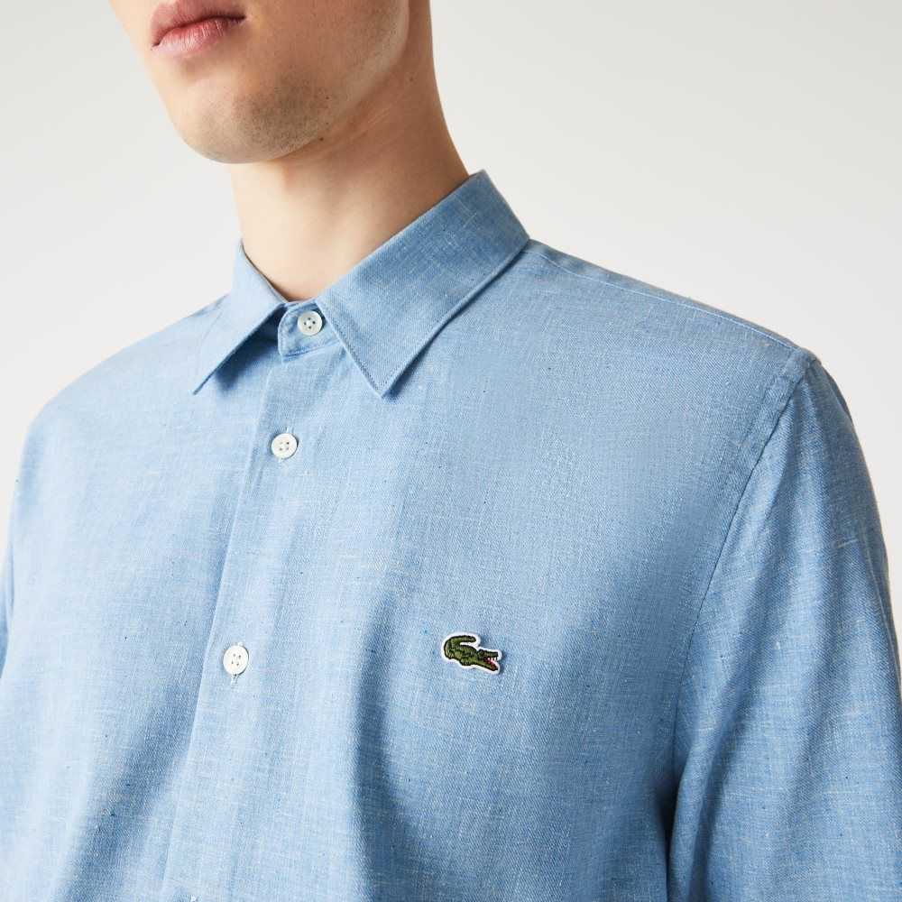 Lacoste Slim Fit Cotton Chambray Shirt Blue / White | INR-870245