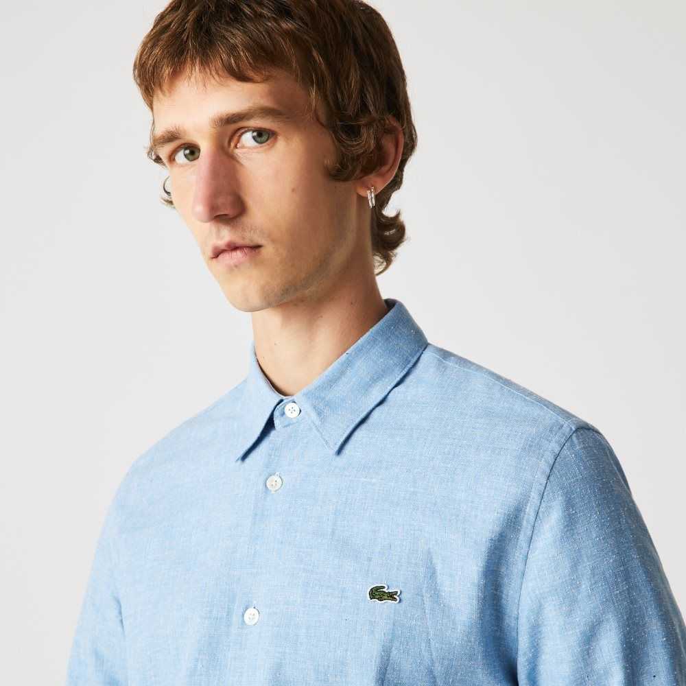 Lacoste Slim Fit Cotton Chambray Shirt Blue / White | INR-870245