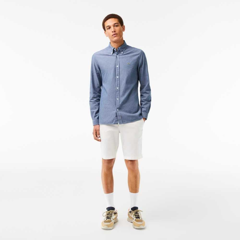 Lacoste Slim Fit Cotton Chambray Shirt Blue | LNS-603217