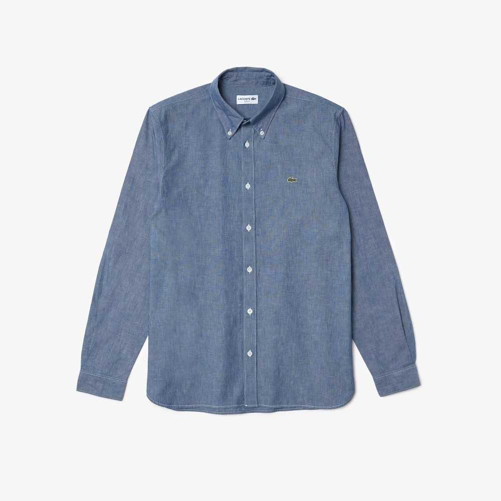 Lacoste Slim Fit Cotton Chambray Shirt Blue | LNS-603217