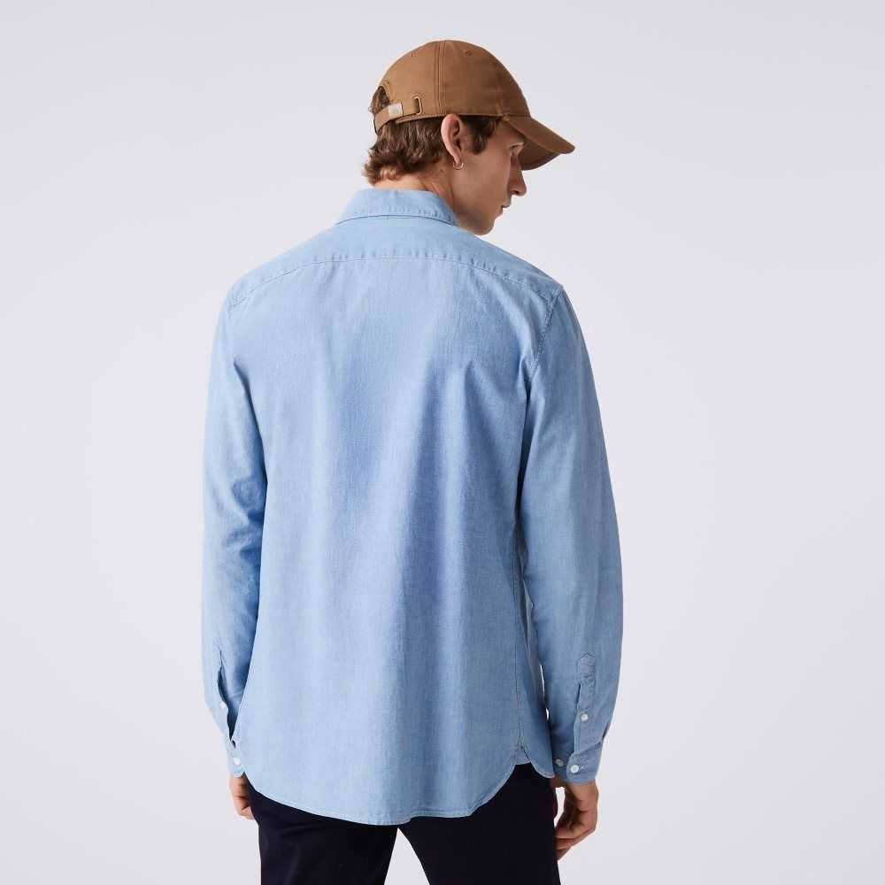 Lacoste Slim Fit Cotton Chambray Shirt Blue | SAM-361492