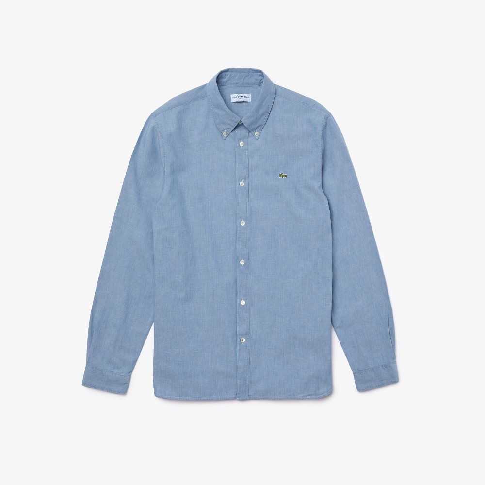 Lacoste Slim Fit Cotton Chambray Shirt Blue | SAM-361492