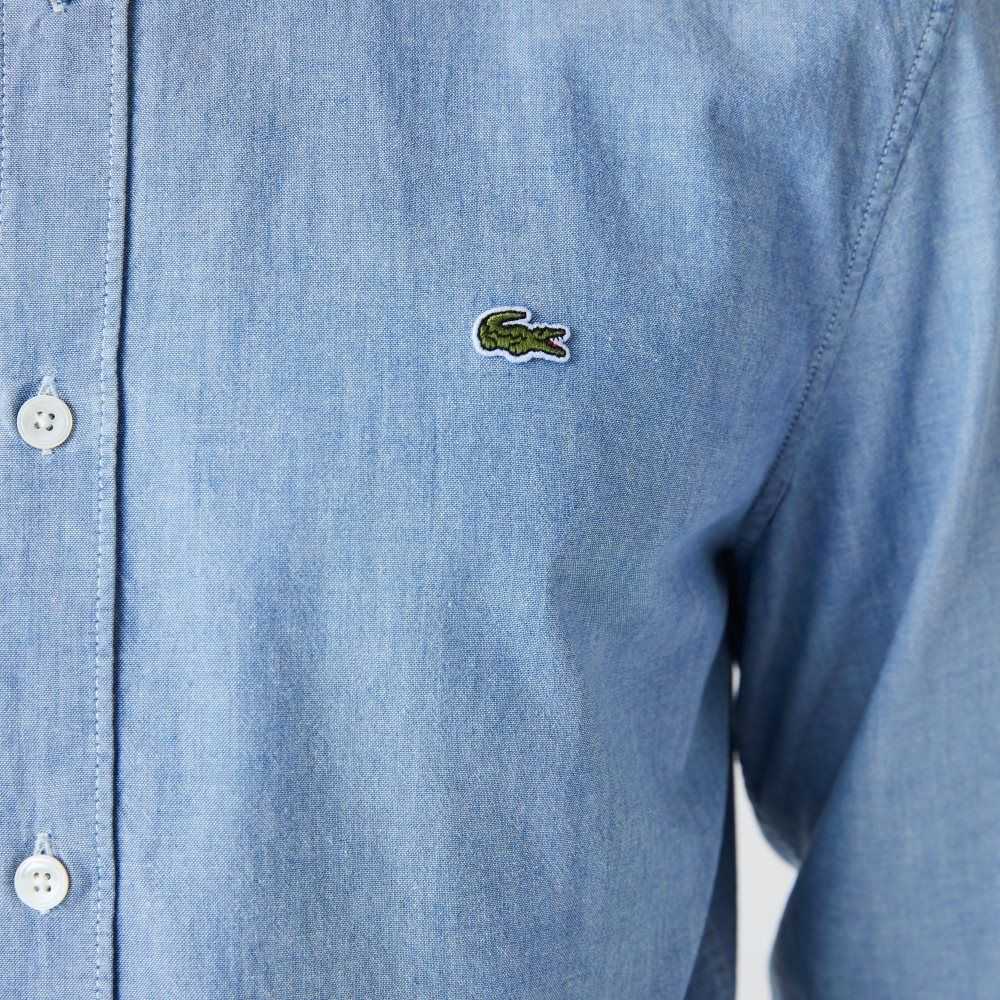 Lacoste Slim Fit Cotton Chambray Shirt Blue | SAM-361492