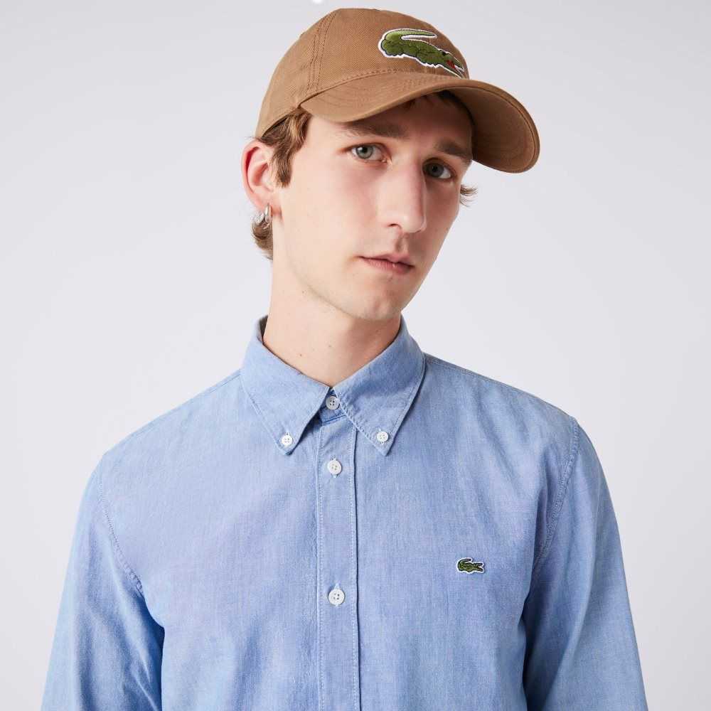 Lacoste Slim Fit Cotton Chambray Shirt Blue | SAM-361492