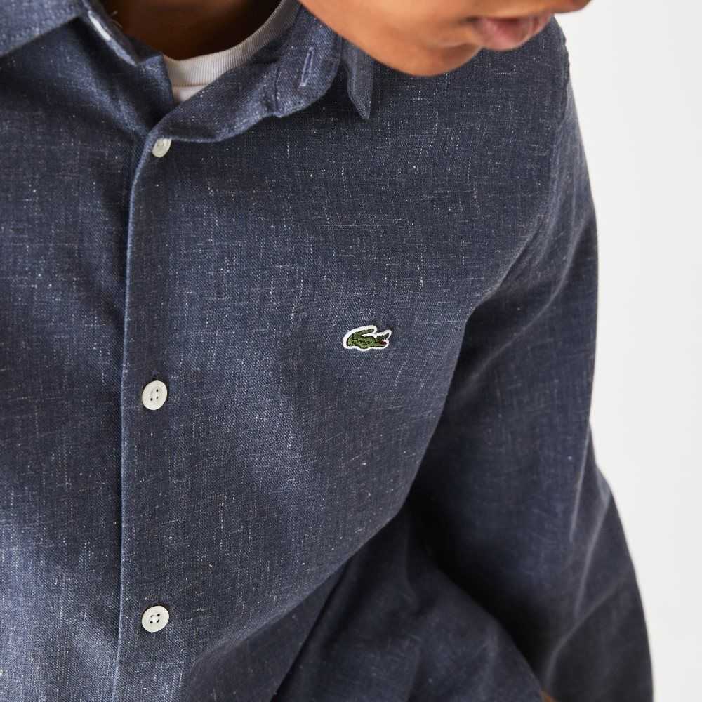 Lacoste Slim Fit Cotton Chambray Shirt Navy Blue / White | NPM-052716