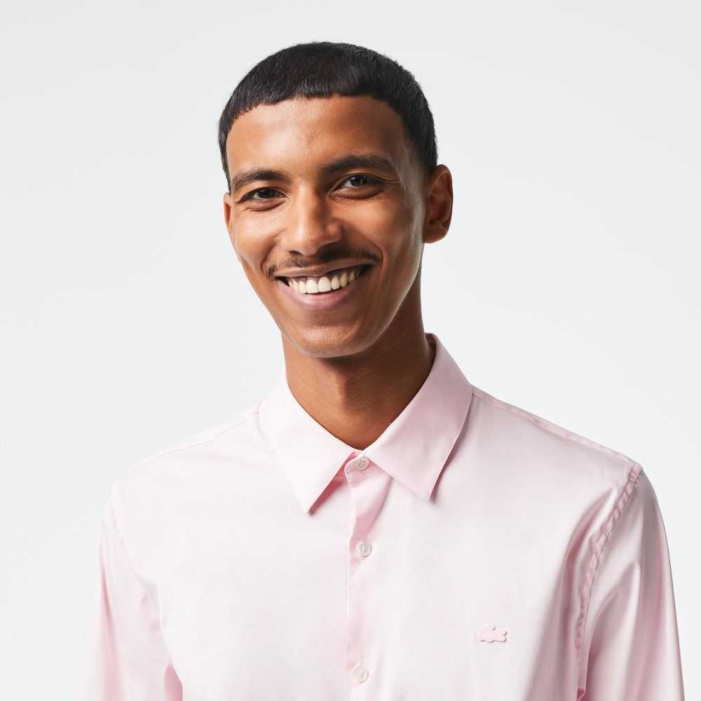 Lacoste Slim Fit French Collar Cotton Poplin Shirt Light Pink | QJE-472835