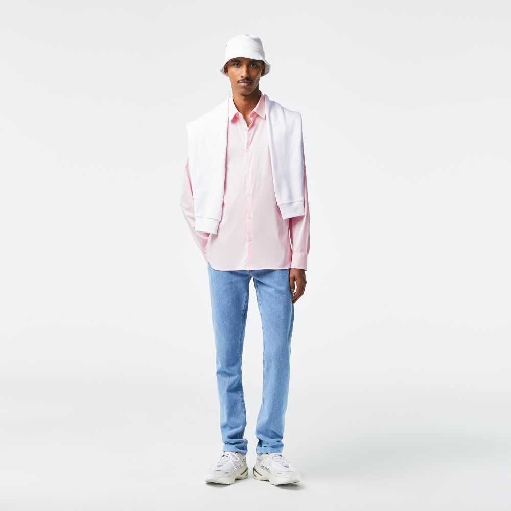 Lacoste Slim Fit French Collar Cotton Poplin Shirt Light Pink | QJE-472835