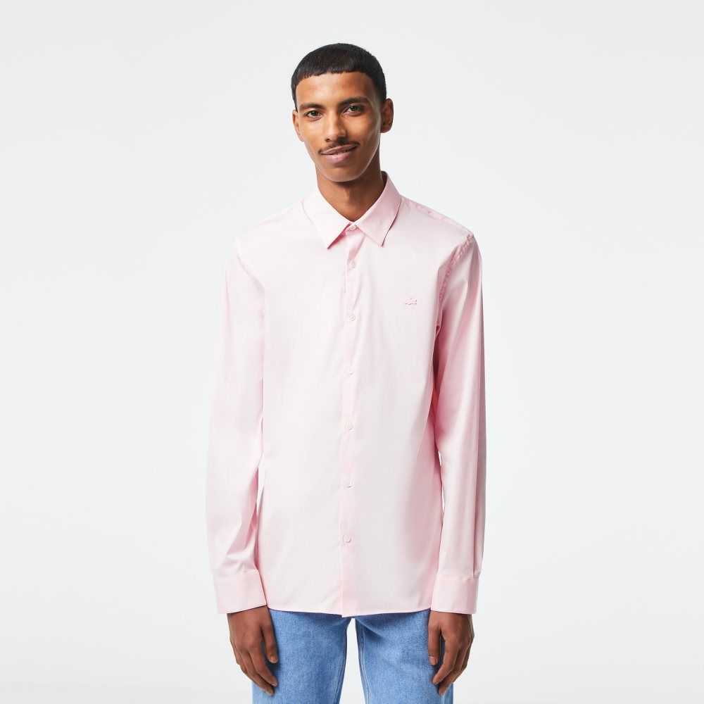 Lacoste Slim Fit French Collar Cotton Poplin Shirt Light Pink | QJE-472835