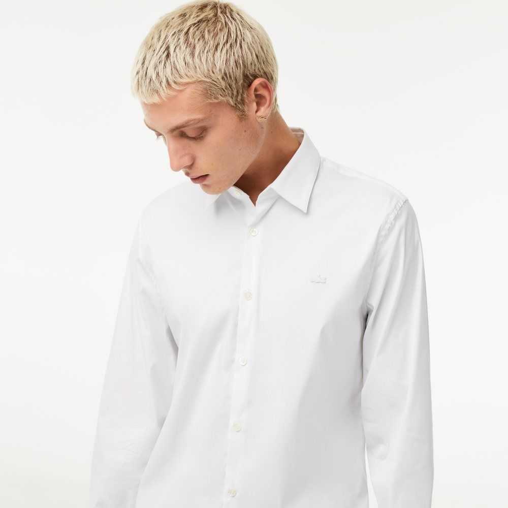 Lacoste Slim Fit French Collar Cotton Poplin Shirt White | ROJ-736529