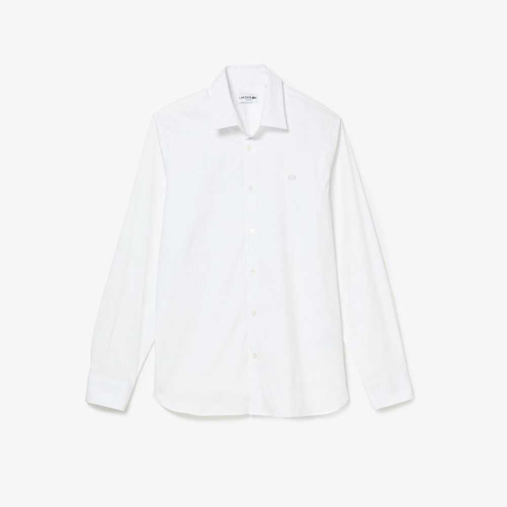 Lacoste Slim Fit French Collar Cotton Poplin Shirt White | ROJ-736529