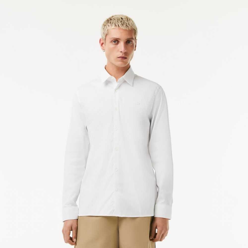 Lacoste Slim Fit French Collar Cotton Poplin Shirt White | ROJ-736529