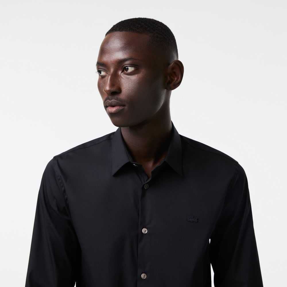 Lacoste Slim Fit French Collar Cotton Poplin Shirt Black | ZGO-839476