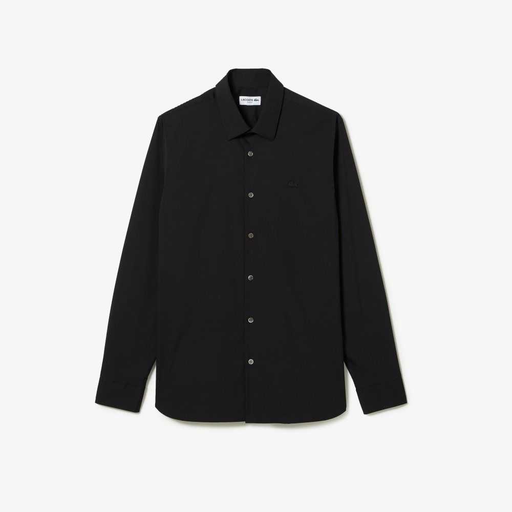 Lacoste Slim Fit French Collar Cotton Poplin Shirt Black | ZGO-839476