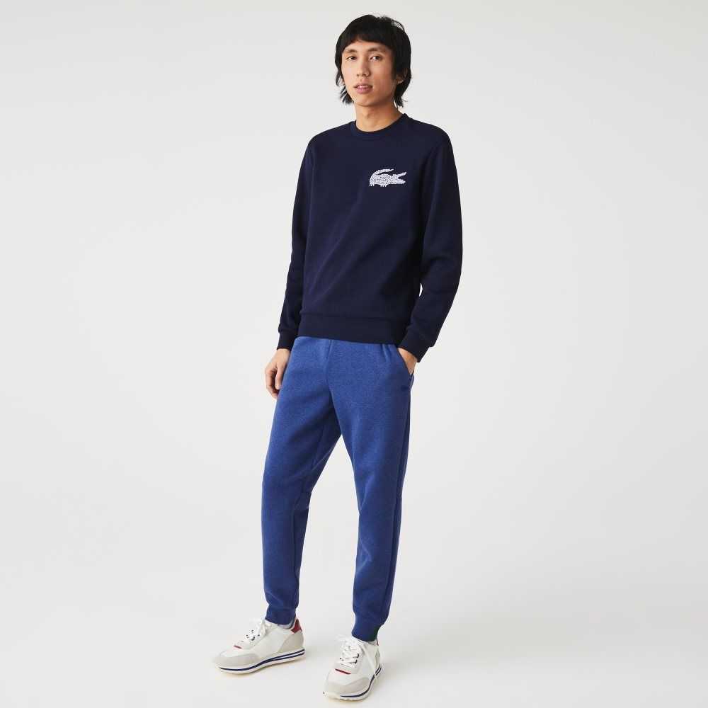 Lacoste Slim Fit Heathered Cotton Blend Tracksuit Pants Blue Chine | OKZ-458703